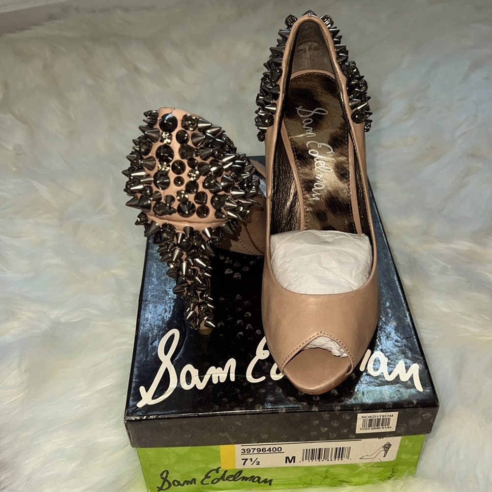 Sam Edelman Lorissa Nude Leather Peep Toe Pumps